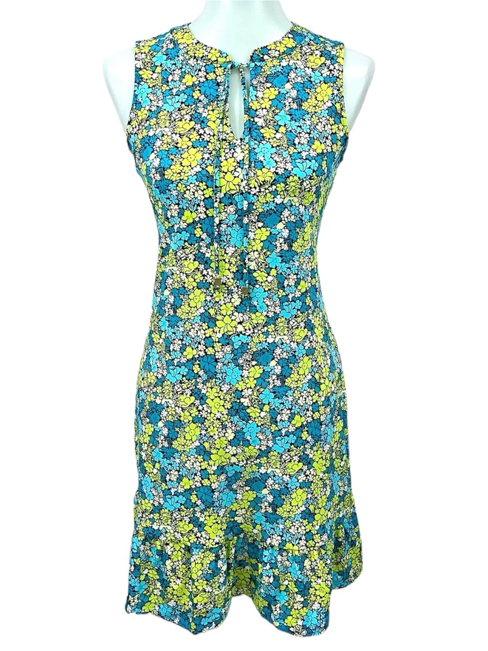 Michael Kors Blue Yellow Green Floral Midi Dress